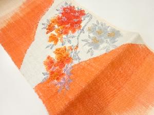 手織り真綿紬枝花模様織出し名古屋帯